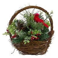 12" Red Cardinal with Foliage in Twig Basket Decoration