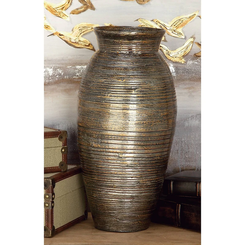 Brown Bamboo Traditional Vase, 20" x 10" x 10"