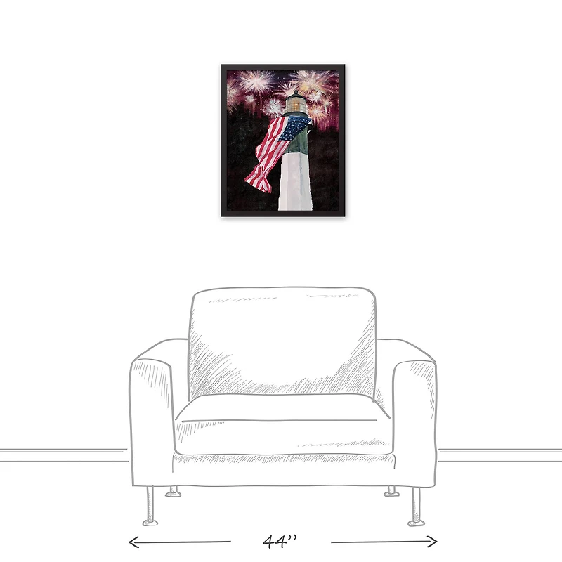 Patriotic Lighthouse Black Framed Canvas