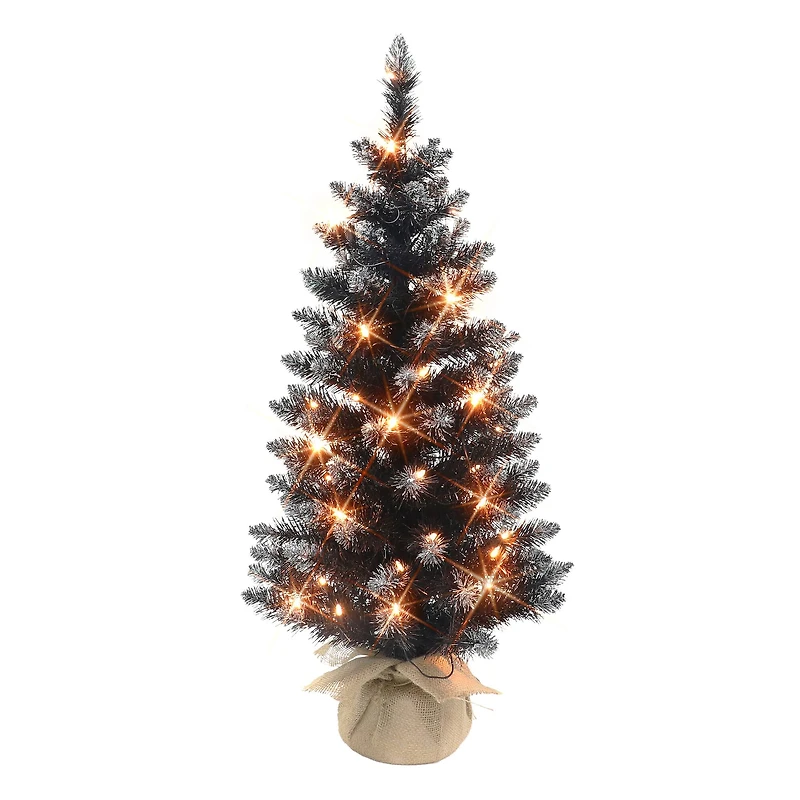 3ft. Pre-Lit Black Pine Artificial Christmas Tree, Clear Incandescent Lights