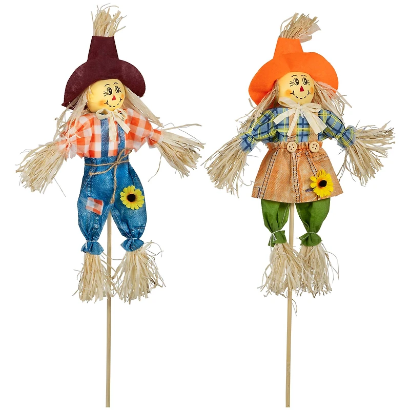 18" Boy & Girl Fall Harvest Scarecrow Picks