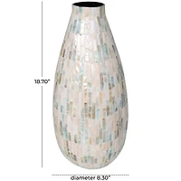 19" White Mother of Pearl Handmade Mosaic Inspired Vase with Pastel Blue & Pink Accents