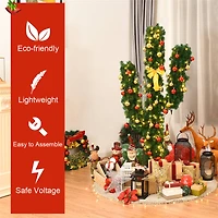 Costway 5ft. Pre-Lit Cactus Artificial Christmas Tree with Ball Ornaments, Warm White LED Lights