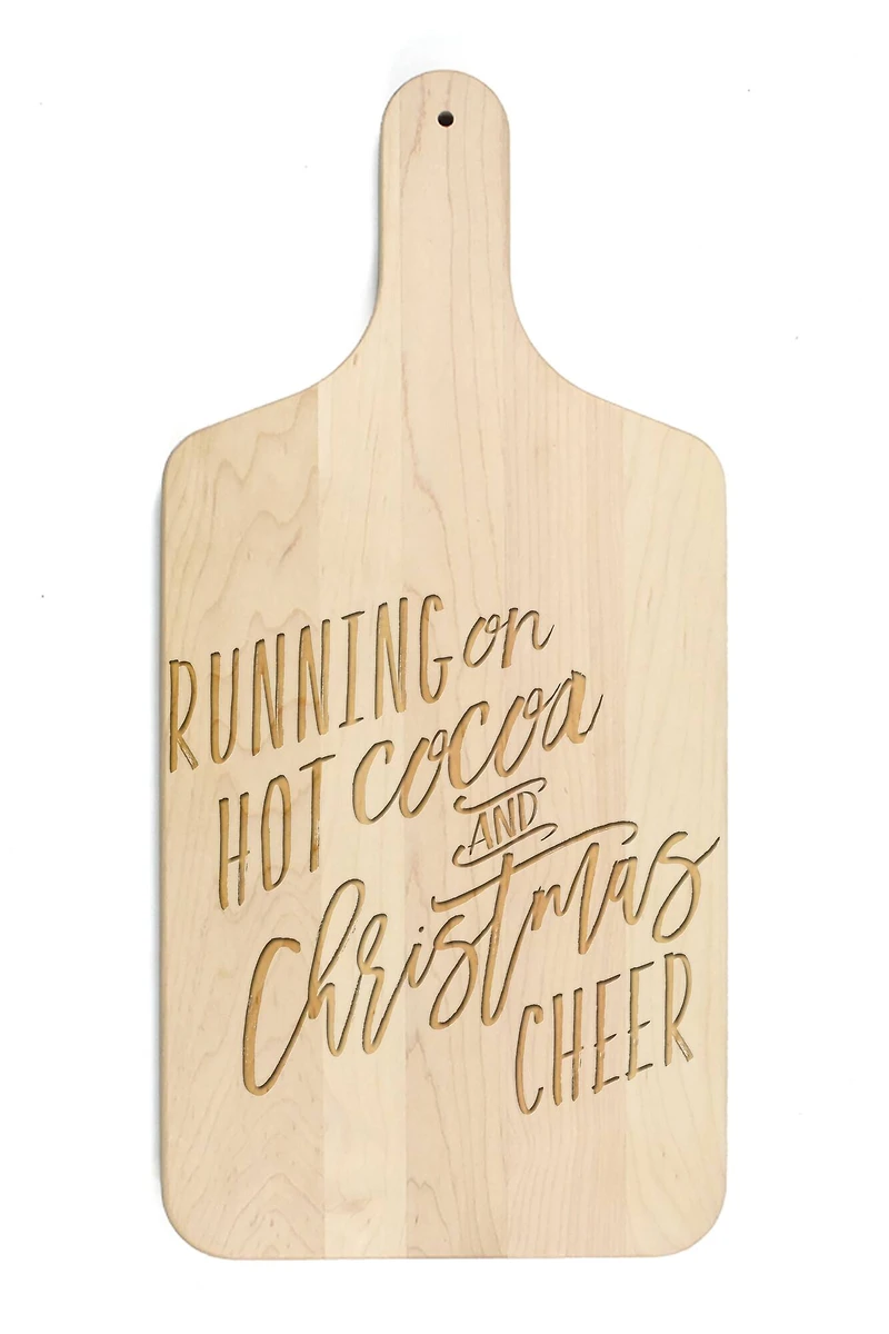 17" Running on Hot Cocoa & Christmas Cheer Maple Paddle Cutting Board