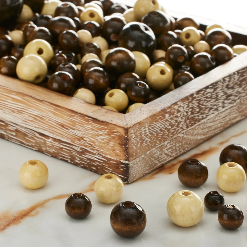 White & Brown Wood Mix Craft Beads by Bead Landing™