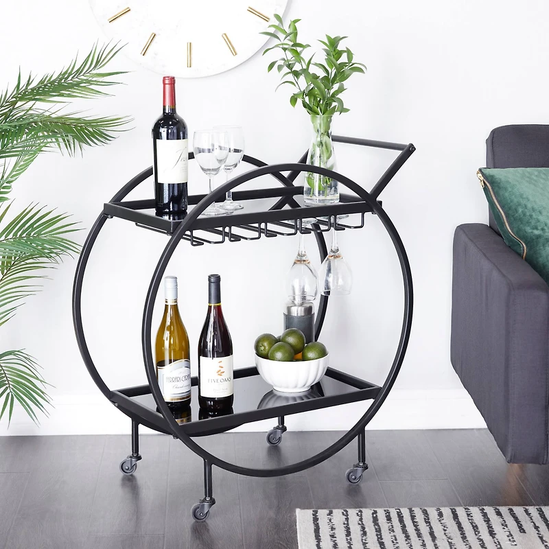 31" Metal Contemporary Bar Cart