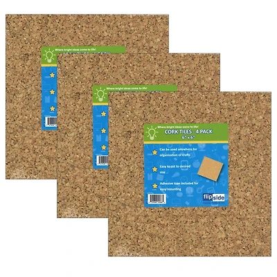 Flipside Products 6" x 6" Natural Cork Tiles, 3 Packs of 4