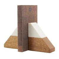5" Marble & Wood Geometric Triangle Bookends Set
