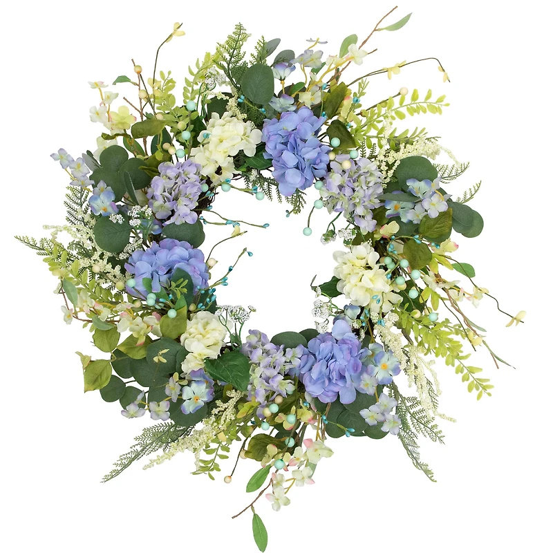 26" Eucalyptus, Hyacinth, Hydrangea & Fern Artificial Spring Wreath