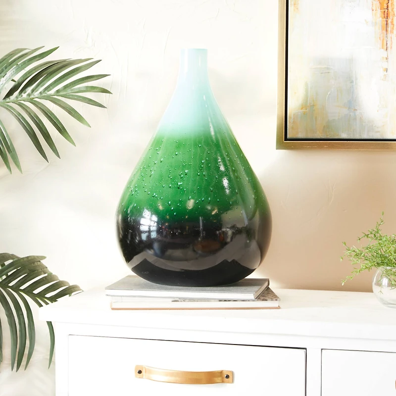 18" Green Glass Modern Vase