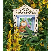 MP Studia Cat In The Window Cross Stitch On Wood Kit