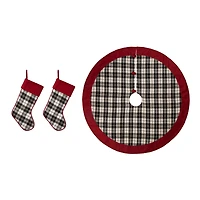 Glitzhome® Black & White Plaid Stockings & Tree Skirt Set