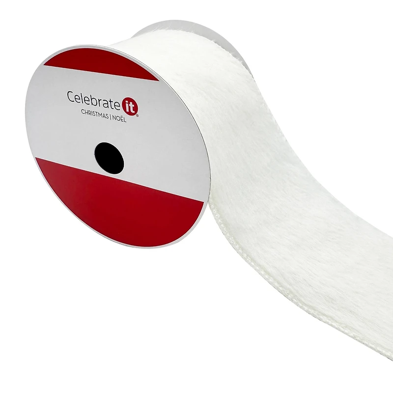 3.5" x 9ft. White Wired Faux Fur Ribbon by Celebrate It®