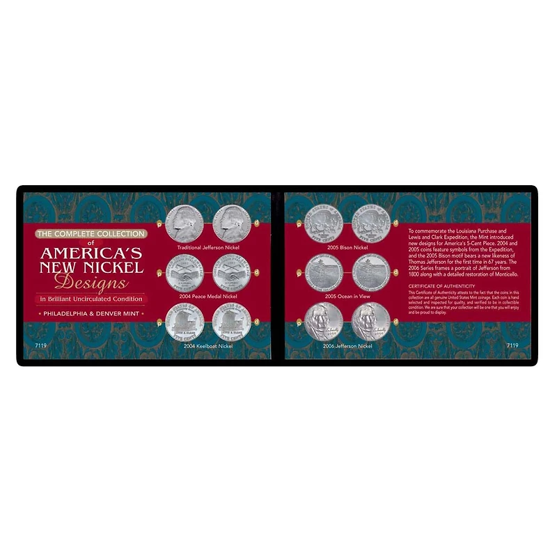 Complete Collection of America's New Nickel Designs in Soft Wallet