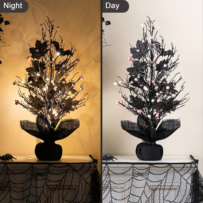 Glitzhome® 20"H Lighted Black and Pink Halloween Berries Table Tree