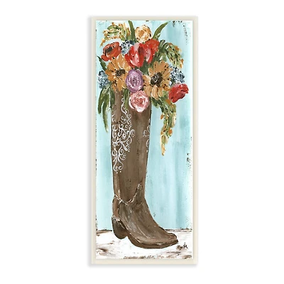 Stupell Industries Western Cowboy Boot Abstract Summer Harvest Florals Sunflowers,7" x 17"