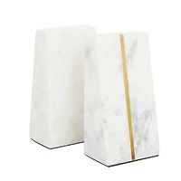 CosmoLiving by Cosmopolitan White Marble Glam Bookends, 6" x 3" x 2"