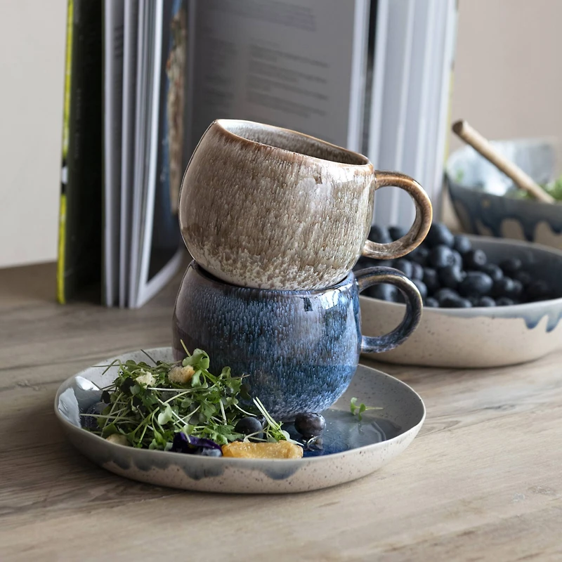 Hello Honey® 16oz. Brown & Blue Round Stoneware Mug Set, 2ct.