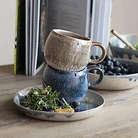 Hello Honey® 16oz. Brown & Blue Round Stoneware Mug Set, 2ct.