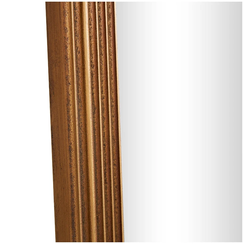 Brown Wooden Oval Wall Mirror with Dimensional Carved Frame