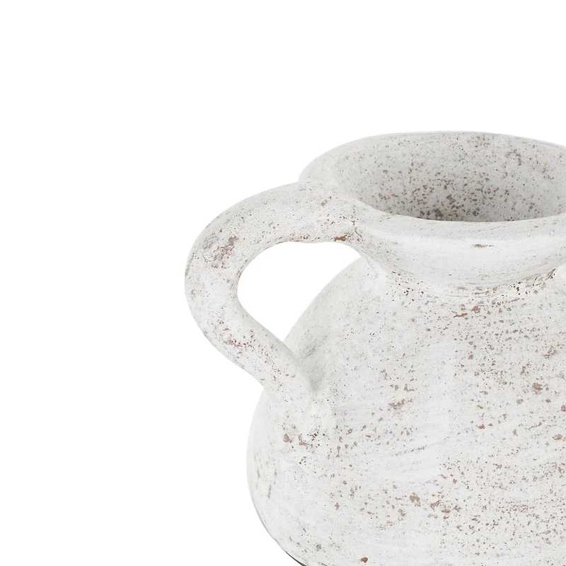 11" Cream Ceramic Textured Pot Vase with Handle