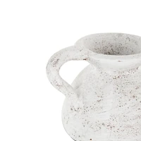 11" Cream Ceramic Textured Pot Vase with Handle