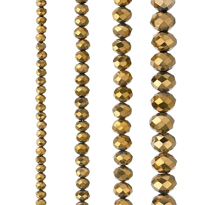 Gold Half Faceted Glass Rondelle Beads by Bead Landing™