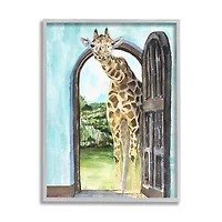 Stupell Industries Giraffe Through Doorway Wall Art in Gray Frame