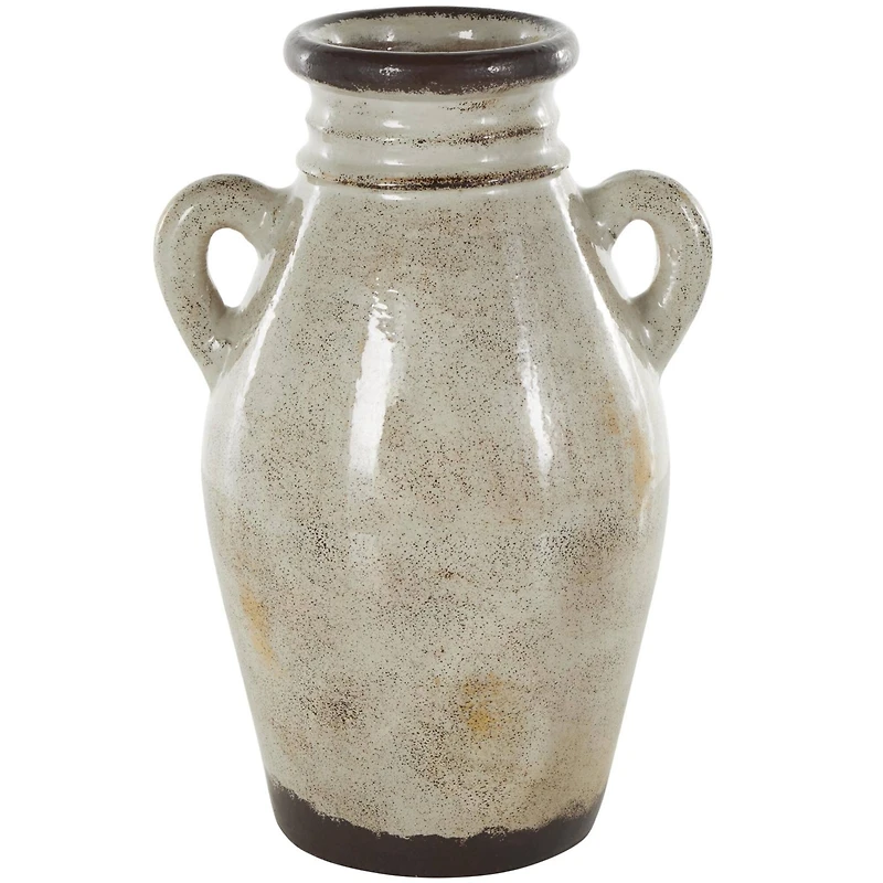 13.75" Cream Ceramic Antique Amphora Vase with Speckled Texturing