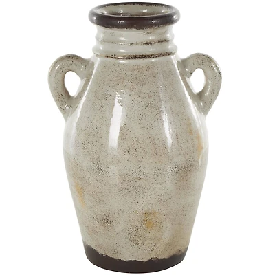 13.75" Cream Ceramic Antique Amphora Vase with Speckled Texturing