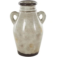 13.75" Cream Ceramic Antique Amphora Vase with Speckled Texturing