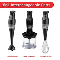 Brentwood Black 2-Speed Hand Blender & Food Processor with Balloon Whisk