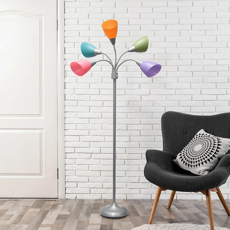 Simple Designs™ 5.6ft. 5-Light Gooseneck Silver Floor Lamp