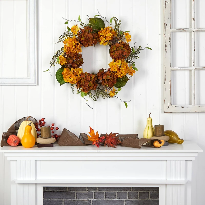 24" Hydrangea Artificial Autumn Wreath