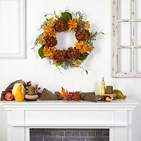 24" Hydrangea Artificial Autumn Wreath