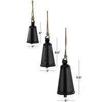 Black Metal Bohemian Decorative Cow Bell, Set of 3" 13", 10", 9"