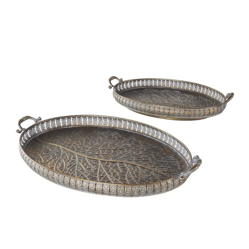Brass Tree Patterned Tray Set