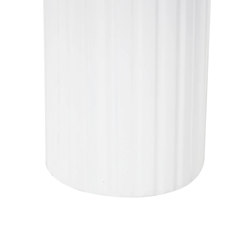 White & Brown Grooved Texture Metal & Wood Vase Set