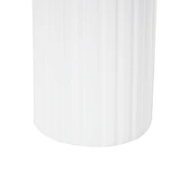 White & Brown Grooved Texture Metal & Wood Vase Set