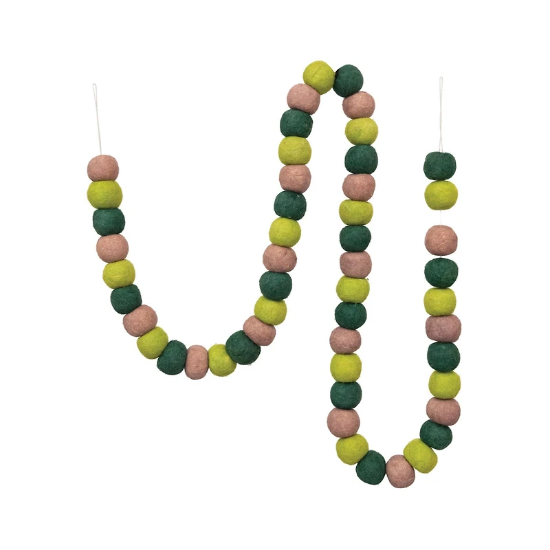 Hello Honey® 6ft. Tan & Green Wool Felt Ball Garland