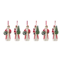 Santa with Cardinal Bird Ornament Set