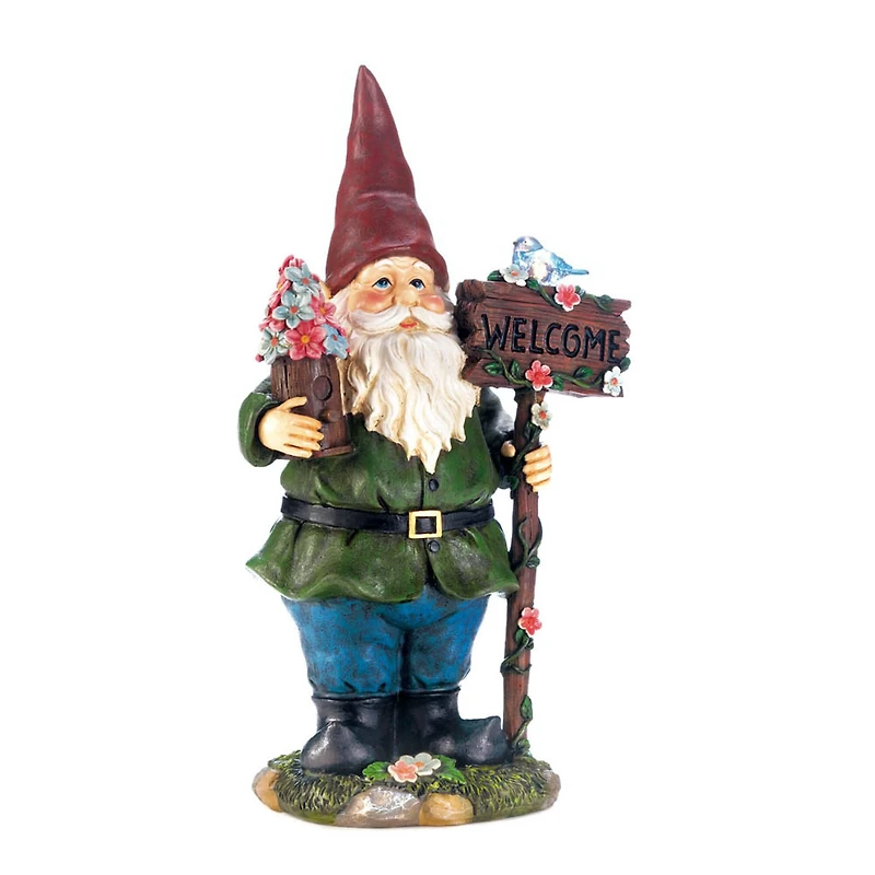 15" Solar Bluebird Gnome Welcome Statue