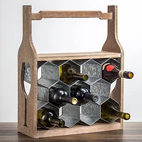 20" Rustic Wood & Metal Wine Rack with Handle