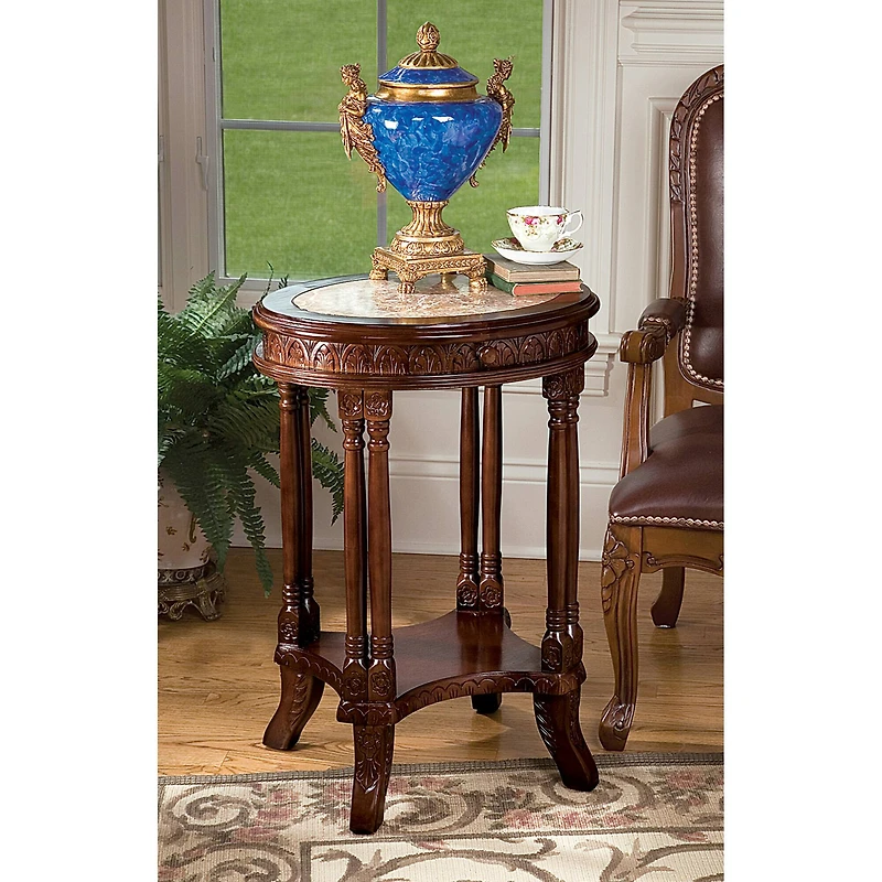 Design Toscano 2ft. Balfour Colonnade Marble-Topped Hardwood Side Table