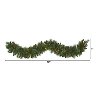 6ft. Pre-Lit White Warm LED White Mountain Pine & Pinecones Artificial Garland