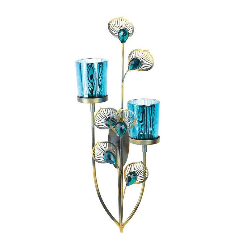 14.5" Peacock Plume Candle Wall Sconce
