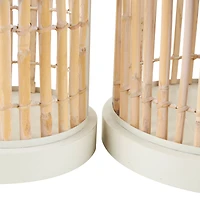 Brown Bamboo Wood Handmade Birdcage Set with White Metal Accents