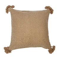 Hello Honey® Brown Square Canvas Pillow Cover with Tassels