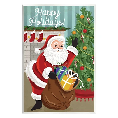 Stupell Industries Happy Holidays Santa Gift Bag Wall Plaque Art