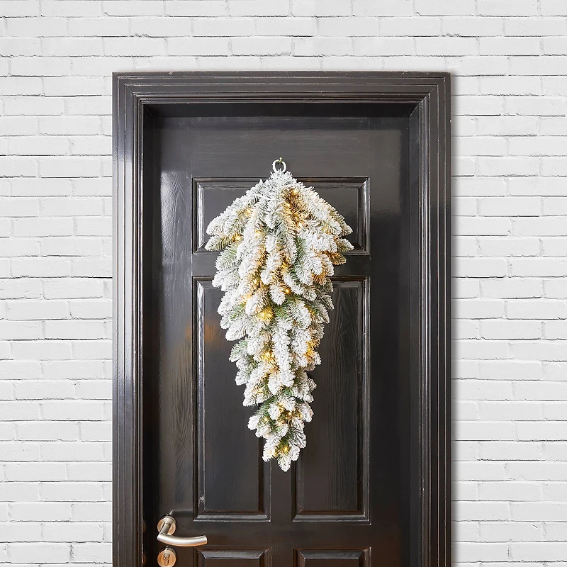 Glitzhome® 36" Pre-Lit Flocked Christmas Teardrop with LED Lights and Timer